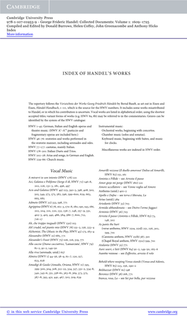 INDEX of HANDEL's WORKS Vocal Music