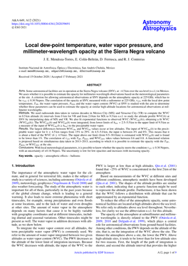 Local Dew-Point Temperature, Water Vapor Pressure, and Millimeter-Wavelength Opacity at the Sierra Negra Volcano J