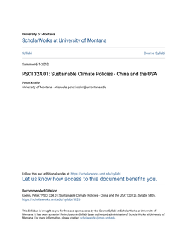 PSCI 324.01: Sustainable Climate Policies - China and the USA