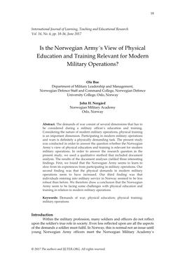 Is the Norwegian Army´S View of Physical Education and Training Relevant for Modern Military Operations?