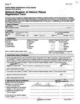 National Register of Historic Places Continuation Sheet Acquinsicke