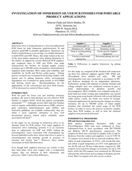 Investigation of Immersion Silver Pcb Finishes for Portable Product Applications