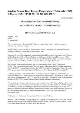 Western Samoa Trust Estates Corporation V Tuionoula [1987] WSSC 3; [1987] SPLR 437 (19 January 1987)