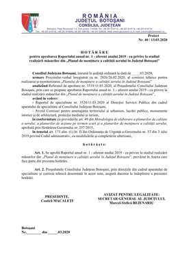 Proiect Nr. 40 / 13.03.2020 HOT Ă R Â RE Pentru Aprobarea Raportului Anual Nr. 1