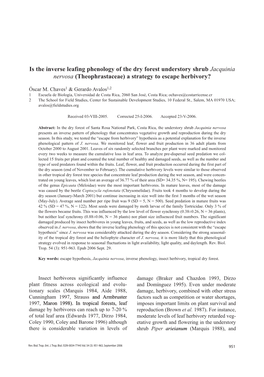 Is the Inverse Leafing Phenology of the Dry Forest Understory Shrub Jacquinia Nervosa (Theophrastaceae) a Strategy to Escape Herbivory?