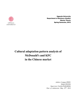 Cultural Adaptation Pattern Analysis of Mcdonald's And
