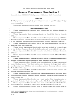 Senate Concurrent Resolution 3 Sponsored by Senator STEINER HAYWARD, Representative NOSSE, Senator RILEY (Presession Filed.)