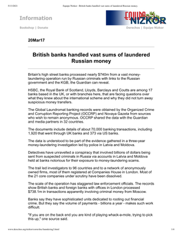 Information British Banks Handled Vast Sums of Laundered Russian