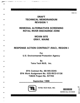 Technical Memorandum, Royal River Discharge Zone