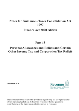 Part 15 Personal Allowances and Reliefs and Certain Other Income Tax and Corporation Tax Reliefs