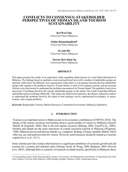 Stakeholder Perspectives of Tioman Island Tourism Sustainability