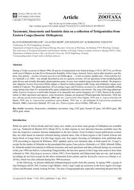 Taxonomic, Bioacoustic and Faunistic Data on a Collection of Tettigonioidea from Eastern Congo (Insecta: Orthoptera)