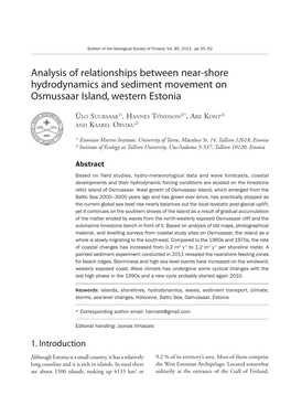 Analysis of Relationships Between Near-Shore Hydrodynamics and Sediment Movement on Osmussaar Island, Western Estonia