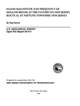 Flood Magnitude and Frequency of Hollow Brook at the Culvert on New Jersey Route 35, at Neptune Township, New Jersey