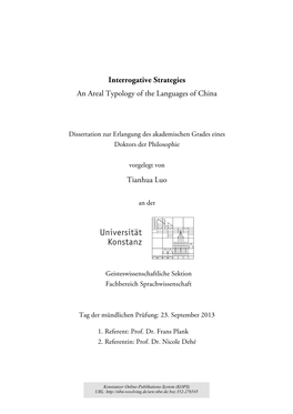 Interrogative Strategies : an Areal Typology of the Languages of China