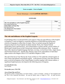 The Role and Influence of the English Gaspesia