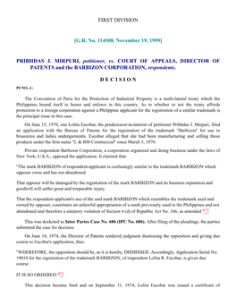 [GR No. 114508. November 19, 1999] PRIBHDAS J. MIRPURI, Petitioner, Vs. COURT of APPEALS, DIRECTOR of PATENTS A