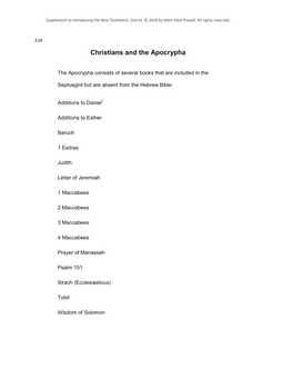 Christians and the Apocrypha