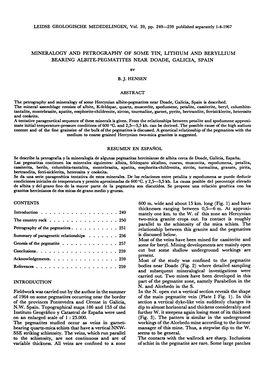 Mineralogy and Petrograghy of Some Tin, Lithium and Beryllium Bearing Albite-Pegmatites Near Doade, Galicia, Spain