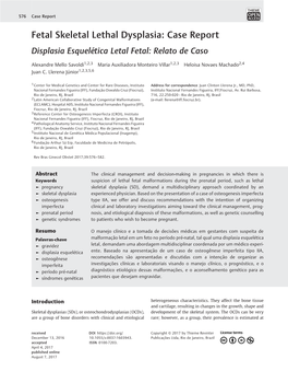 Fetal Skeletal Lethal Dysplasia: Case Report Displasia Esquelética Letal Fetal: Relato De Caso