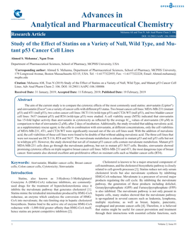 Advances in Analytical and Pharmaceutical Chemistry Mehanna AS and Tran N