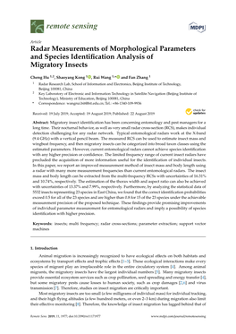 Radar Measurements of Morphological Parameters and Species Identiﬁcation Analysis of Migratory Insects