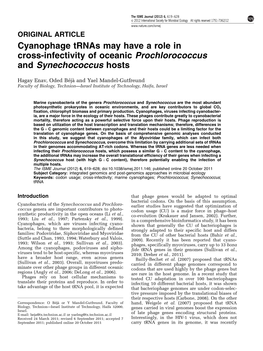 Cyanophage Trnas May Have a Role in Cross-Infectivity of Oceanic Prochlorococcus and Synechococcus Hosts