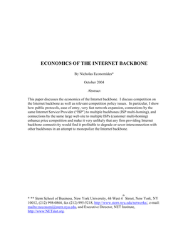 Economics of the Internet Backbone