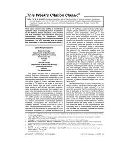 Cullis P R & De Kruijff B. Lipid Polymorphism and the Functional