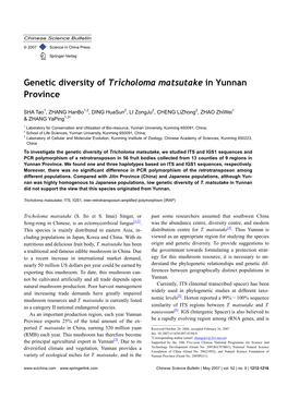 Genetic Diversity of Tricholoma Matsutake in Yunnan Province