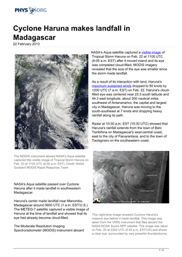 Cyclone Haruna Makes Landfall in Madagascar 22 February 2013