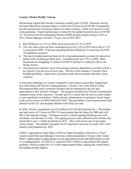 Country Market Profile: Taiwan Euromonitor Reports That Taiwan's