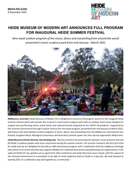 Heide Museum of Modern Art Announces Full Program