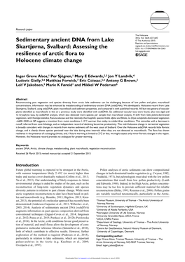 Sedimentary Ancient DNA from Lake Skartjørna, Svalbard: Assessing The