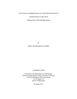 Functional Morphology of the Postcranium Of