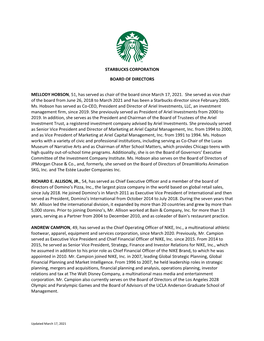 Starbucks Corporation Board of Directors