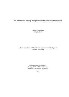 An Information Theory Interpretation of Relativistic Phenomena