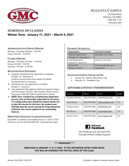 Augusta Campus Schedule Of