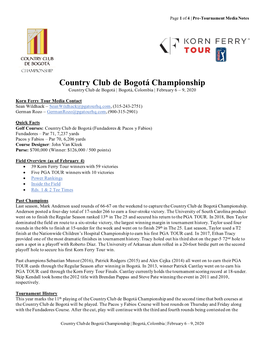 Country Club De Bogotá Championship Country Club De Bogotá | Bogotá, Colombia | February 6 – 9, 2020