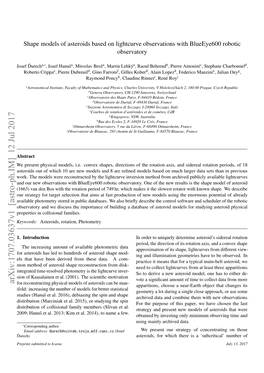 Shape Models of Asteroids Based on Lightcurve Observations with Blueeye600 Robotic Observatory