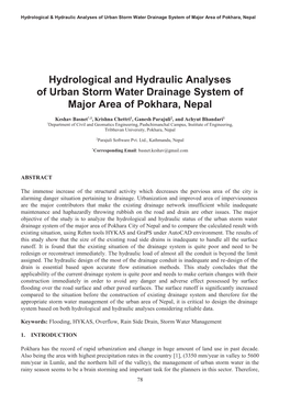 Hydrological and Hydraulic Analyses of Urban Storm Water Drainage System of Major Area of Pokhara, Nepal