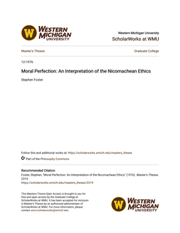Moral Perfection: an Interpretation of the Nicomachean Ethics