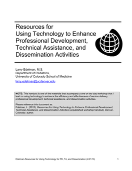 Resources for Using Technology to Enhance Professional Development, Technical Assistance, and Dissemination Activities