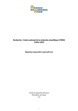 Centre National De La Recherche Scientifique (CNRS) (1984-1989)