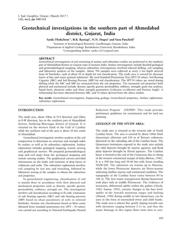 Geotechnical Investigations in the Southern Part of Ahmedabad District, Gujarat, India Sarda Thokchom*1, B.K