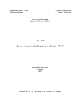 Regional Oral History Office University of California the Bancroft Library Berkeley, California