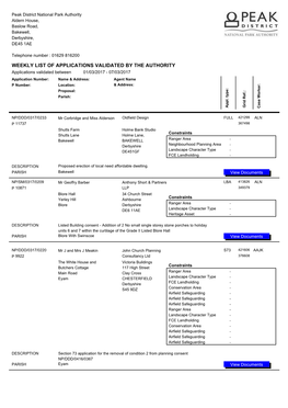 Weekly List of Applications Validated by the Authority