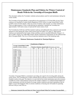 Maintenance Standards Plan and Policies for Winter Control of Roads With-In the Township of Georgian Bluffs