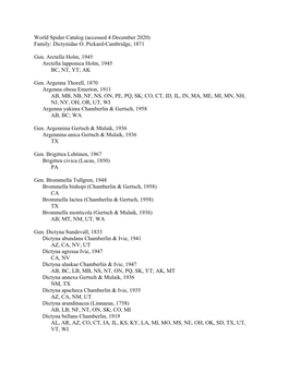 World Spider Catalog (Accessed 4 December 2020) Family: Dictynidae O