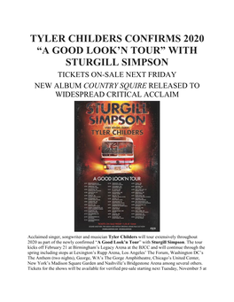 Tyler Childers Confirms 2020 “A Good Look'n Tour” With